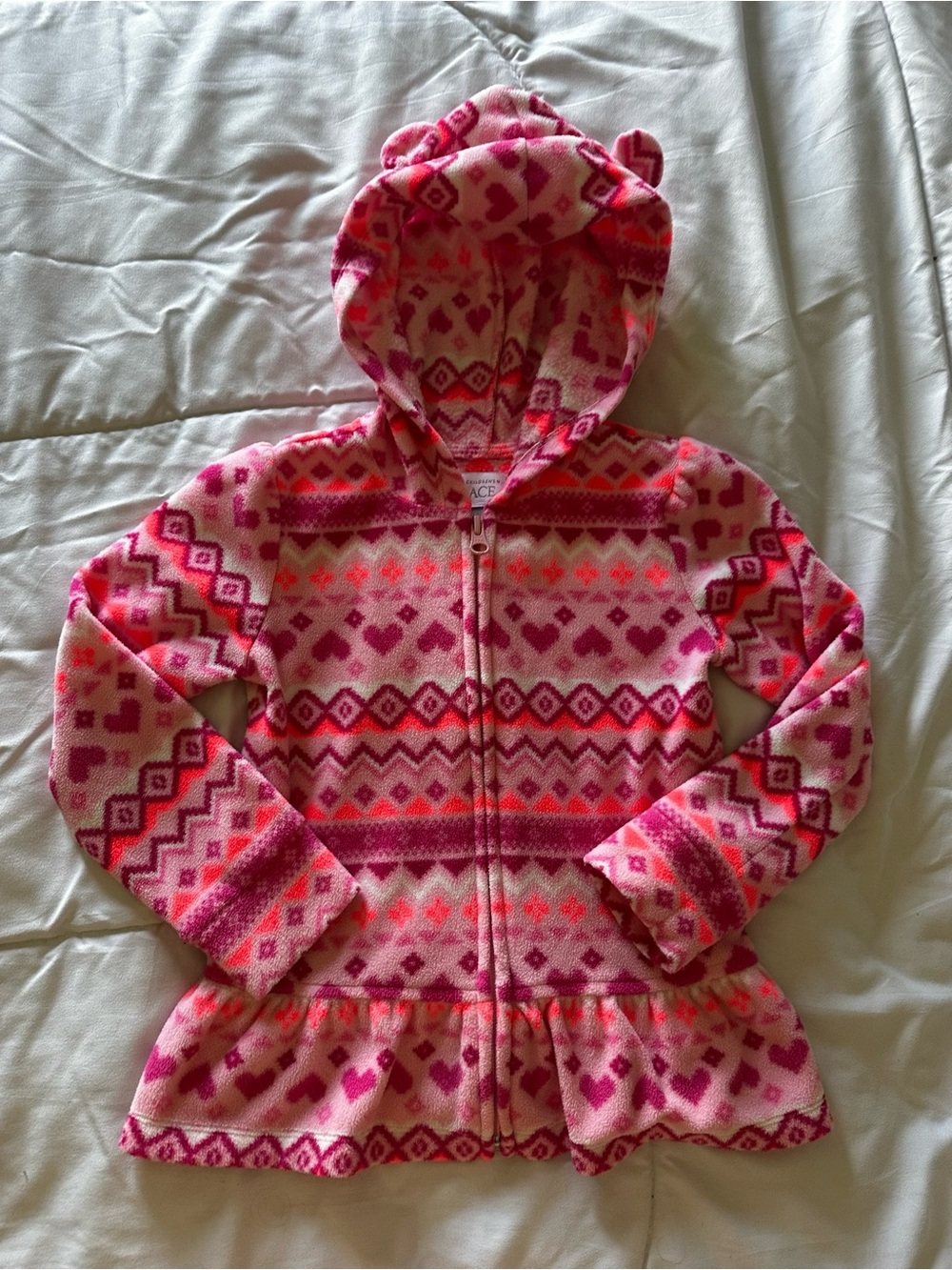 ✨4/$16✨Girls Pink Patterned Hooded Fleece Jacket - Size 5T
